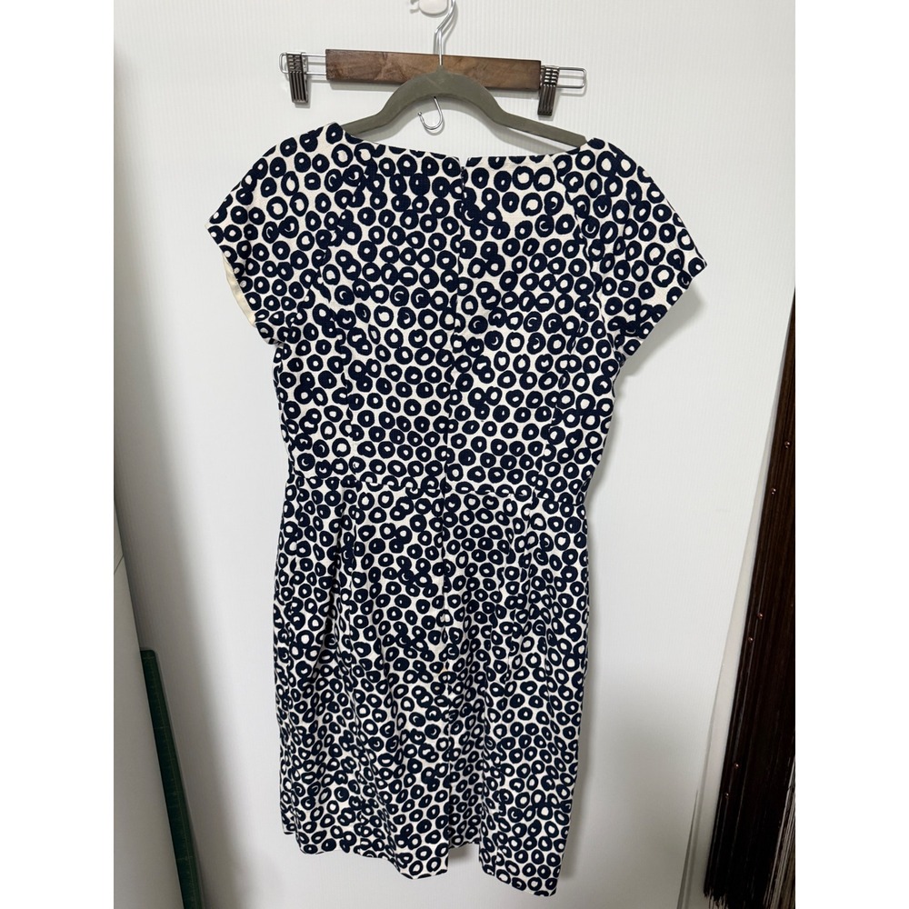 J.Crew Navy White Geometric Circle Print Sheath Dress Size 10 Cap Sleeve Cotton